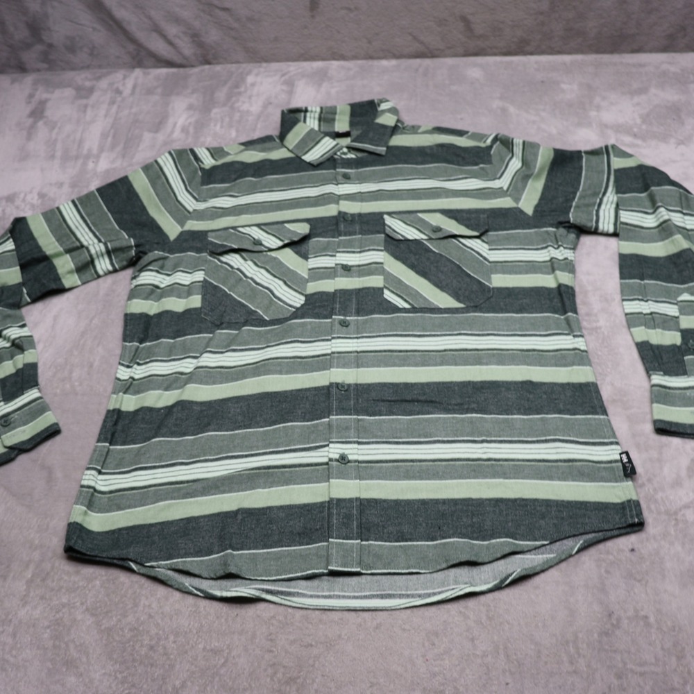 Helly Hansen Shirt Men Large Green Striped Long Sleeve Flannel Button Up Casual